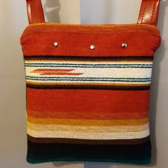 New Southwestern Sarape Stripe Tapestry Cowgirl Purse Red green gold Sling bag - Picture 8 of 11